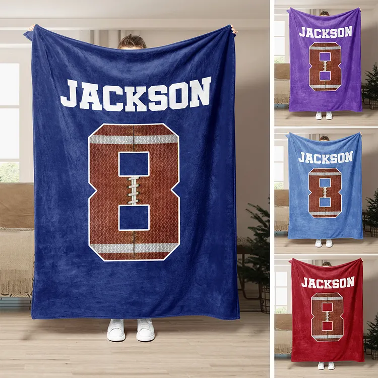 Personalized Football Blanket, Custom Name Number Soft Cozy Blankets | BKKid395