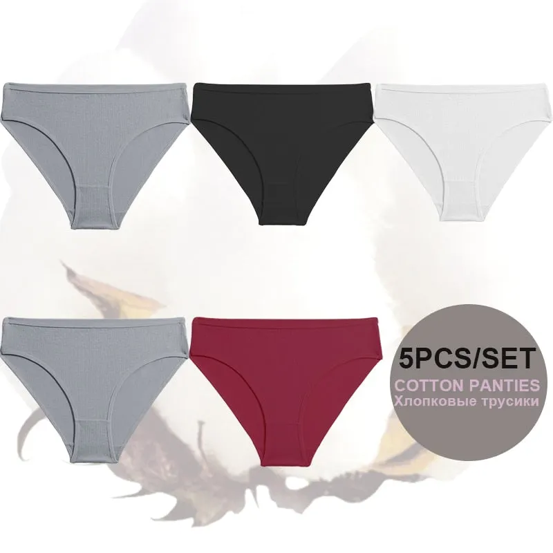 FINETOO 5PCS/Set Lingerie Cotton Women Panties Lingerie S-XL Briefs Sexy Ladies Intimates Underwear Female Pantys New Underpants