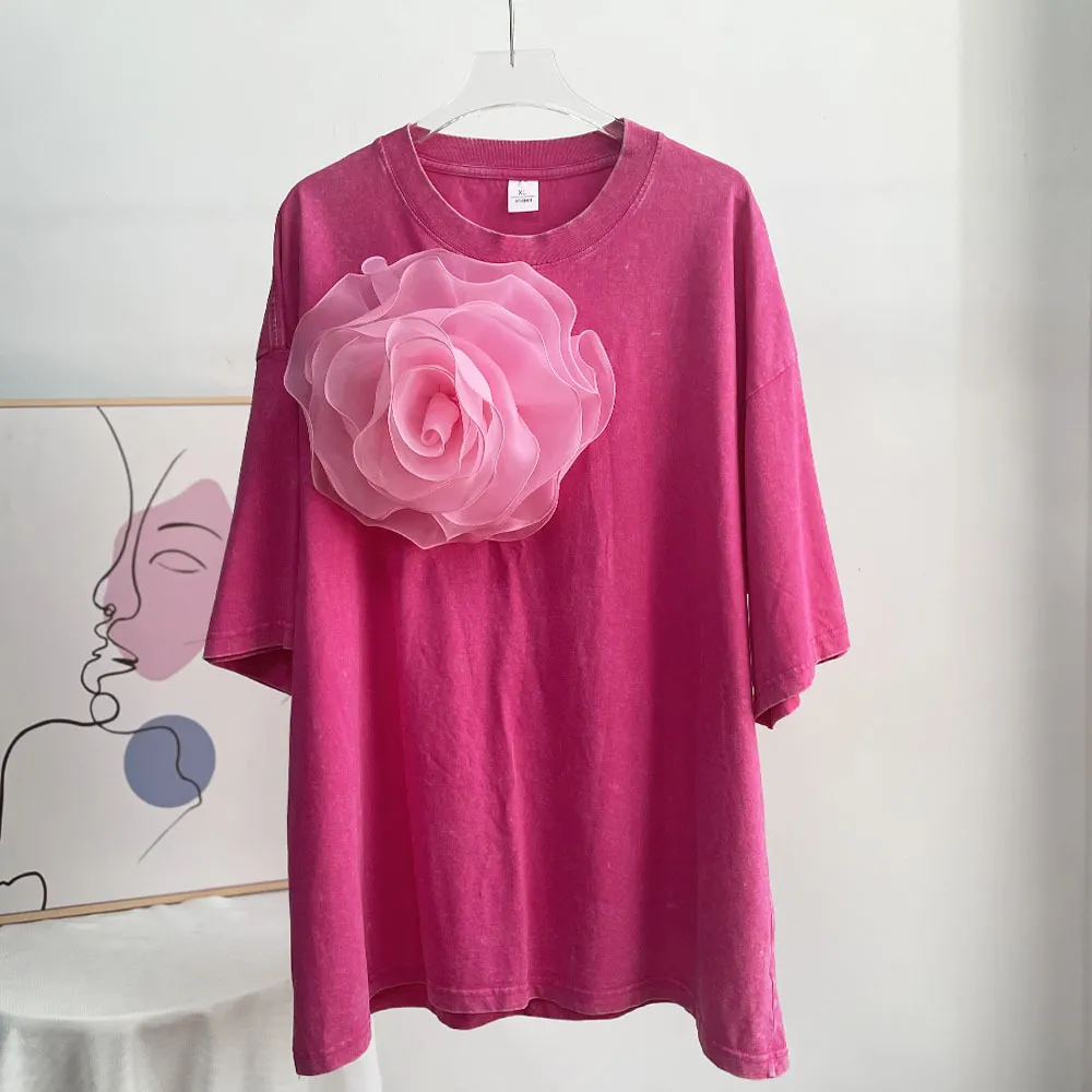 Athvotar Athvotar Summer New Hot Water Washing Wax Dye Faded Short-Sleeved Street Style To Make Old Cotton T-Shirt Girl