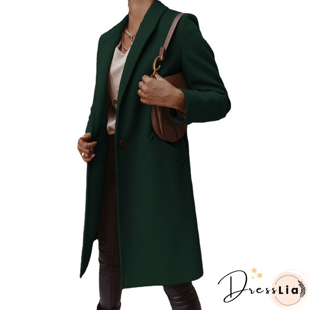 New Autumn And Winter Solid Color Lapel Mid-length Button Woolen Coat Women's Coat Winter Jacket Women