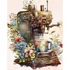 >SALE<Full Embroidery Cotton Thread 11CT Print Floral Coffee Maker Cross Stitch50x60cm