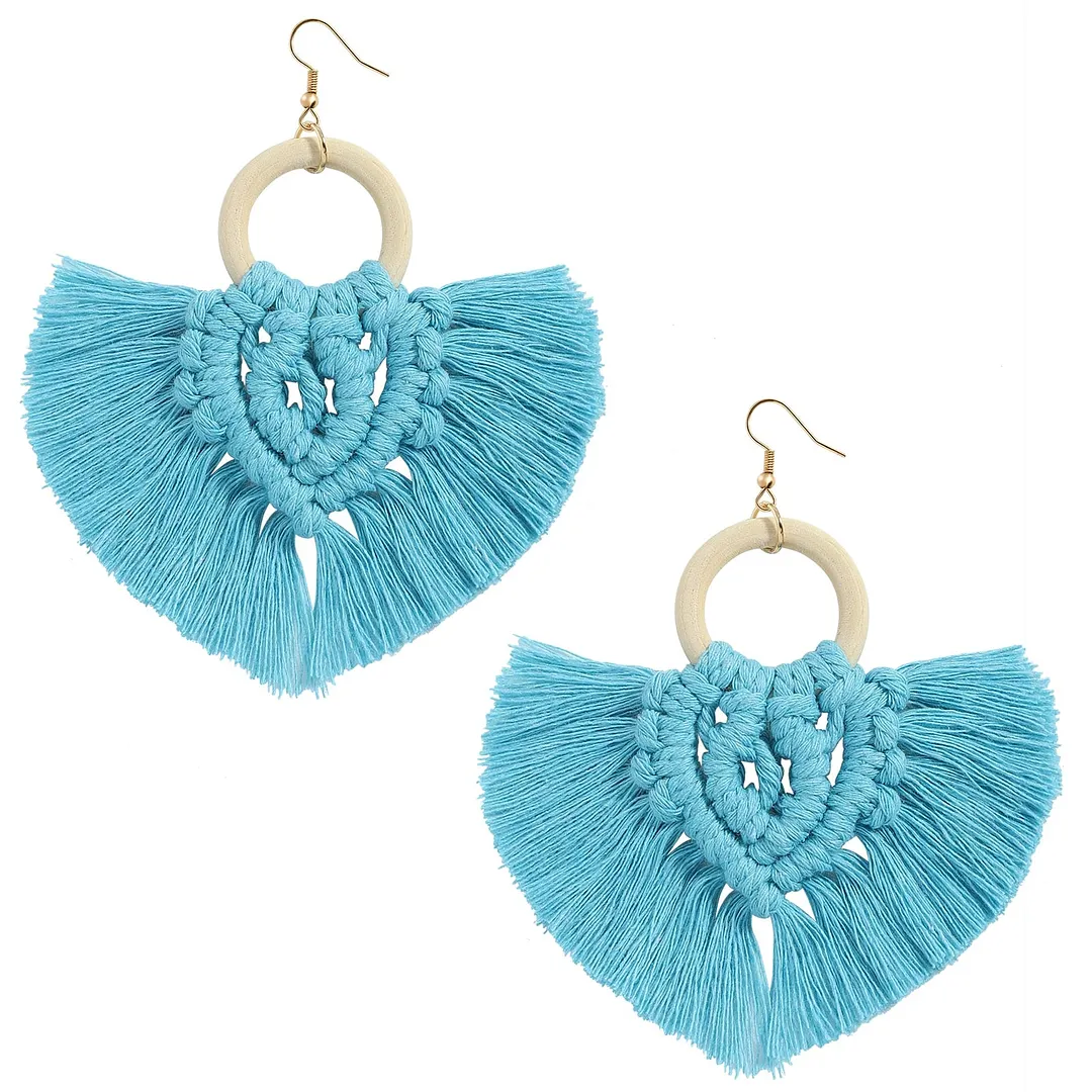 Dvacaman 2020 New Design Bohemian Leaf Shape Tassel Earrings For Women Fashion Weave Macrame Cotton Thread Earrings Drop Jewelry