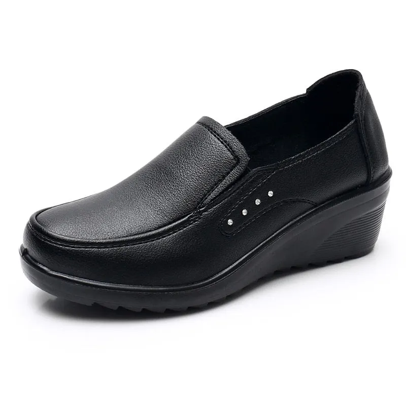 GKTINOO 2022 Spring Autumn New Women's Single Shoes Wedges Soft Sole Comfortable Large Size Mother's Leather High Heels Shoes