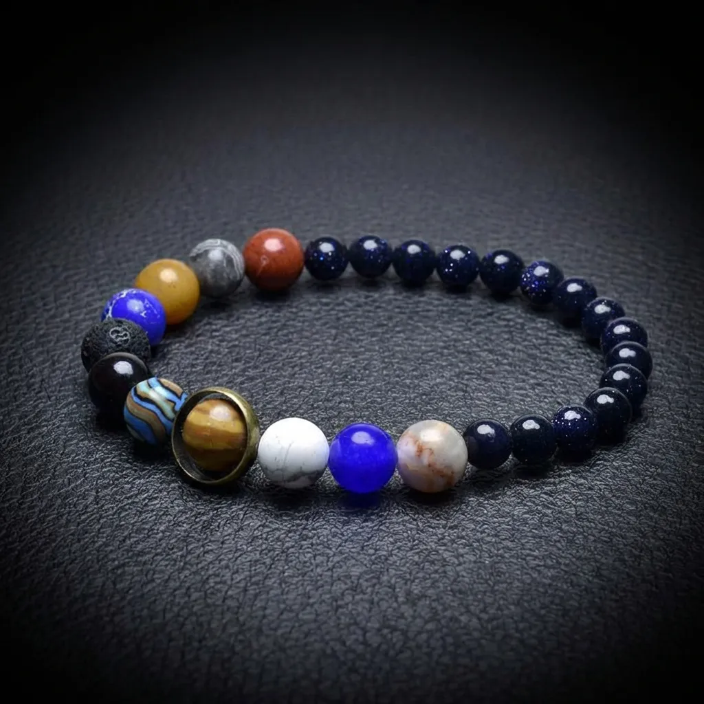 The Galaxy Solar System Bracelet | Natural Volcanic Rock & Gemstones Blue Sandstone-19.5cm (7.7")