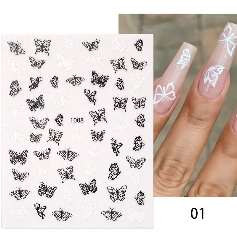 Maple Leaves 3D Nail Sticker Gold Black iridescent Leaf Tree Geometrics Lines Adhesive Transfer Sticker DIY Nail Decoration