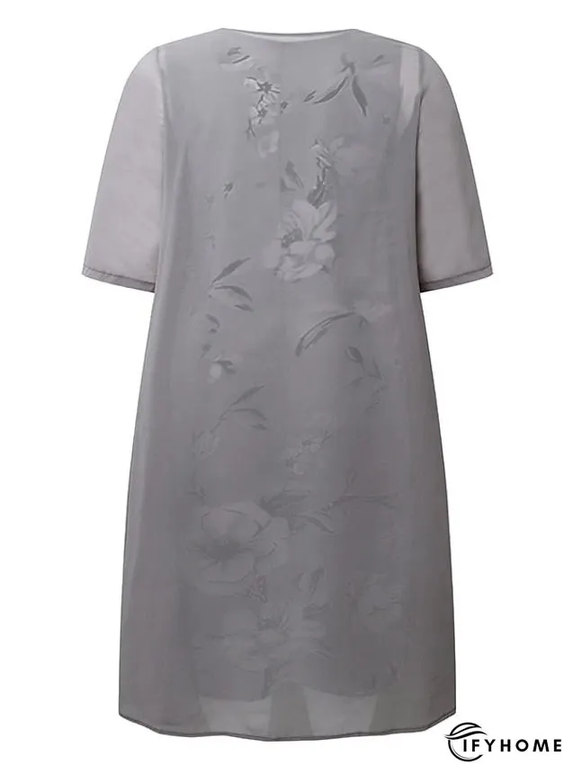 Women's Plus Size Curve Two Piece Dress Floral Round Neck Print 3 4 Length Sleeve Spring Summer Work Casual Midi Dress Casual Daily Dress | IFYHOME