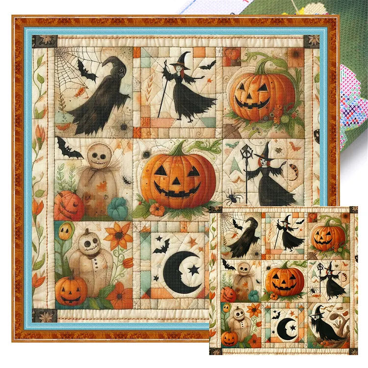【Yishu Brand】Pumpkin witch 45*45cm 11CT Stamped Canvas Cross Stitch gbfke