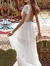 Lace-Up Backless Short Sleeves Maxi Dresses