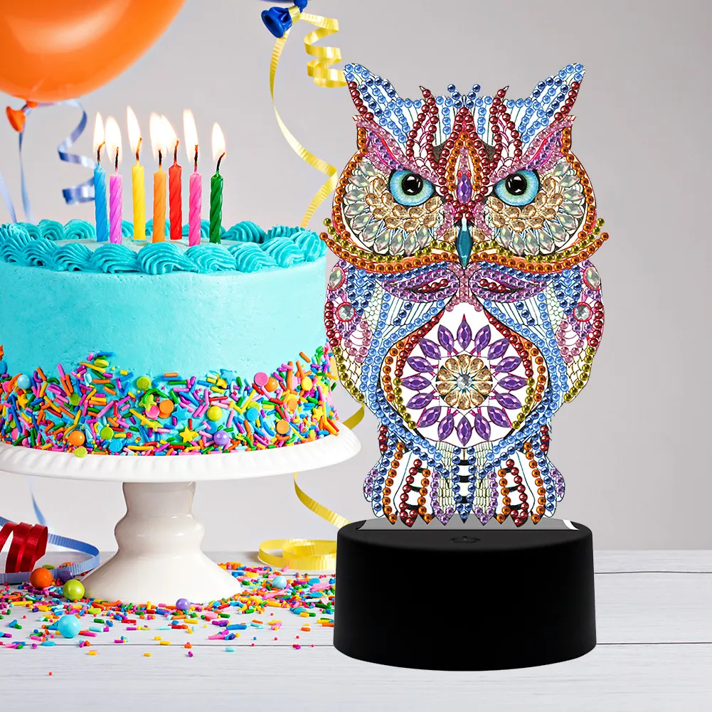 DIY Special Shaped Diamond Painting Owl LED Light Cross Stitch Embroidery