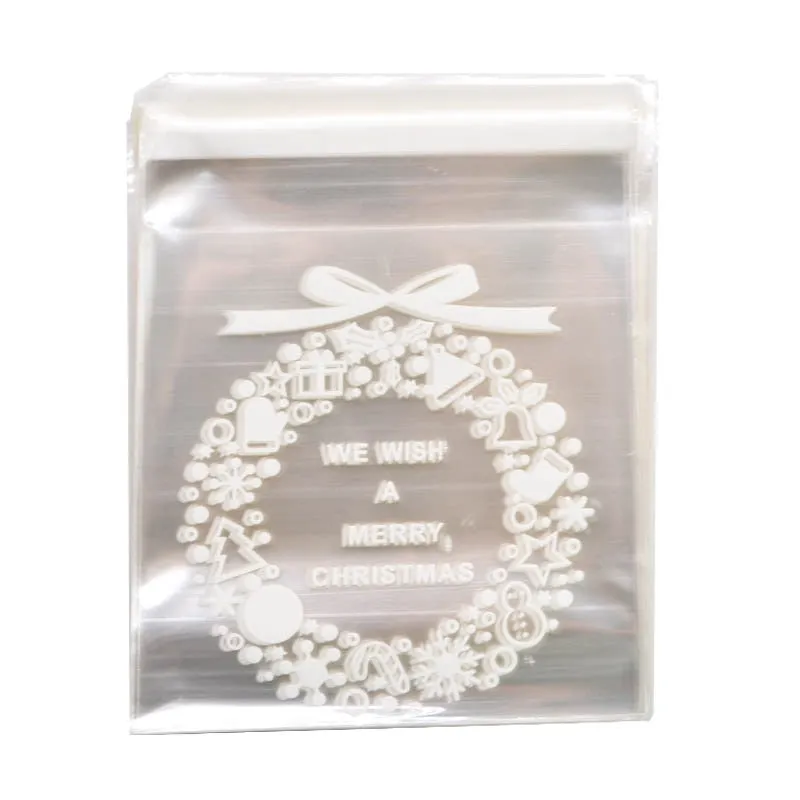 50Pcs 10x10cm Christmas Candy Cookie Gift Bags Plastic Self-adhesive Biscuits Snack Packaging Bags Xmas Party Decoration Favors