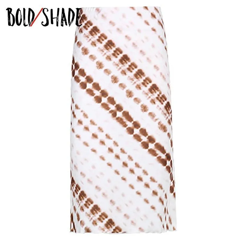 Bold Shade 2000s Aesthetic Printing Midi Skirt High Waist Colorblock Skinny Y2K Fashion Indie Clothes Women Summer Skirts 2021