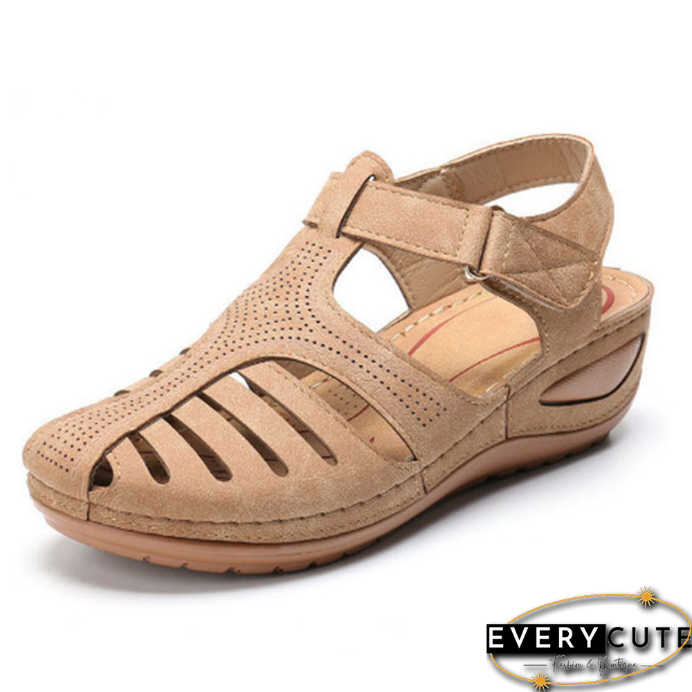 Women's Sandals Summer Ladies Girls Leather Vintage Sandals Buckle Casual Sewing Women Shoes Solid Female Ladies Platform Shoes