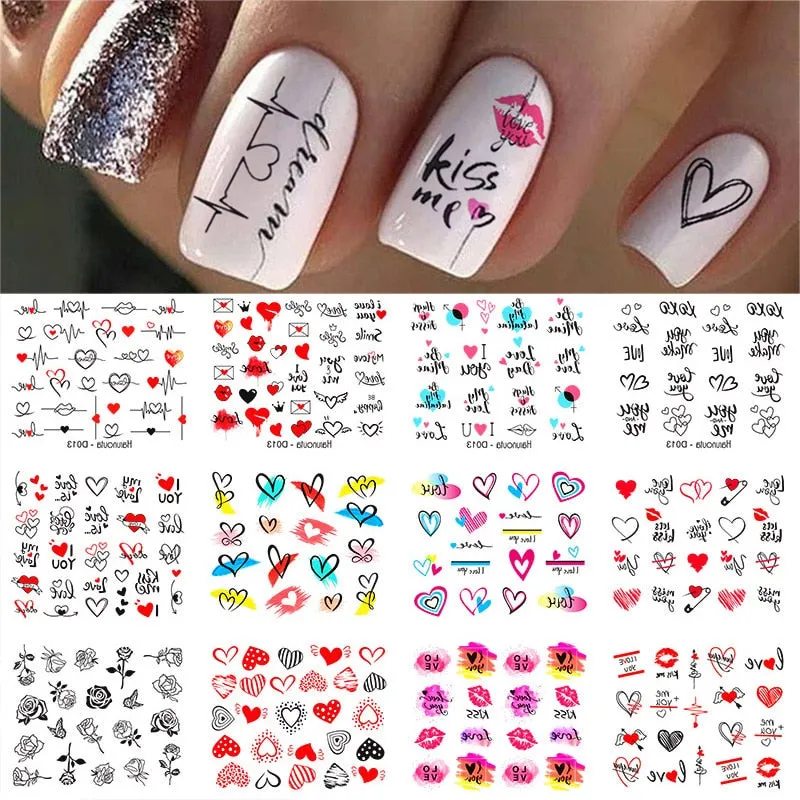 12pcs Geometric Lines Nail Sliders Water Sticker Set Flowers Leaves Design Watercolor Ink DIY Manicures Nail Art Decals Foil