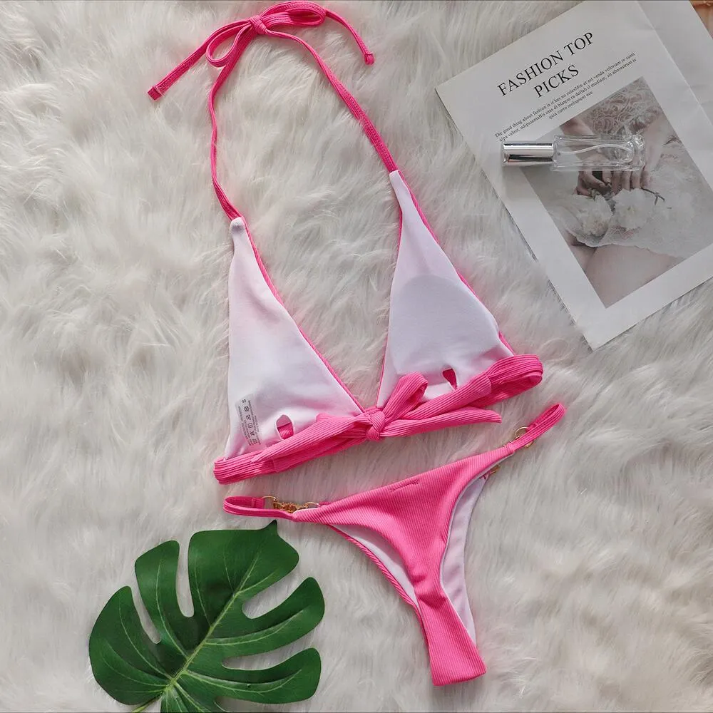Uveng Uveng 2024 New Crystal Diamond Bikini Sexy Stripe Strap Split Swimsuit Vacation Women's Swimsuit