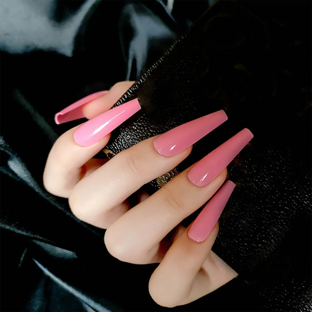 24Pcs Detachable False Nails Long Ballerina Artificial Fake Nails Full Cover Jelly Red Coffin Nail Tips DIY Manicure Tool 515-Nail Inspo