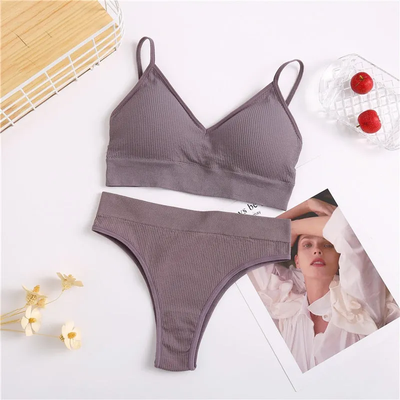 FINETOO Women Bra Panties Set Sexy G-String Push Up Bra Set Seamless Underwear Sports Thong Panty Bralette Fitness Lingerie Set