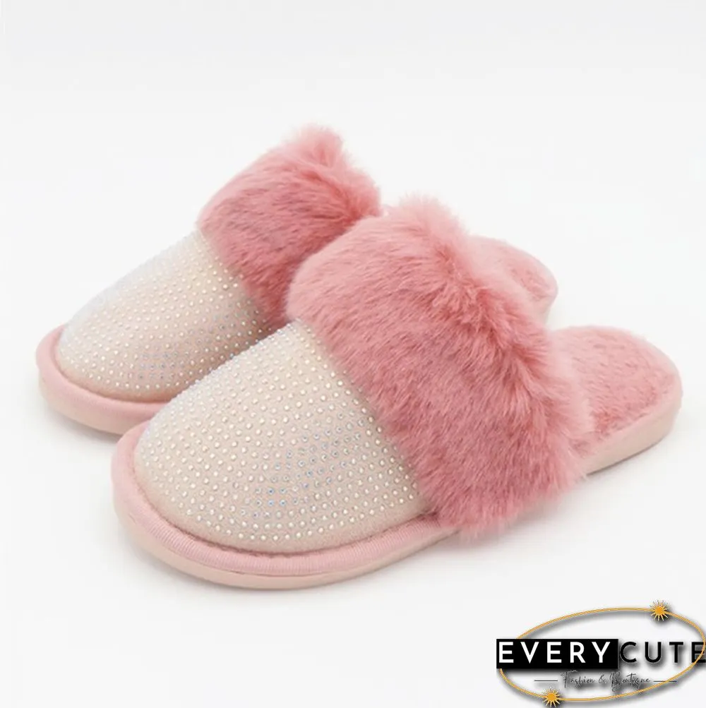Fashion Womens Glitter Crystal Slippers Memory Foam Fluffy Fur Soft Slippers Warm House Shoes Indoor Outdoor Winter Christmas Gift
