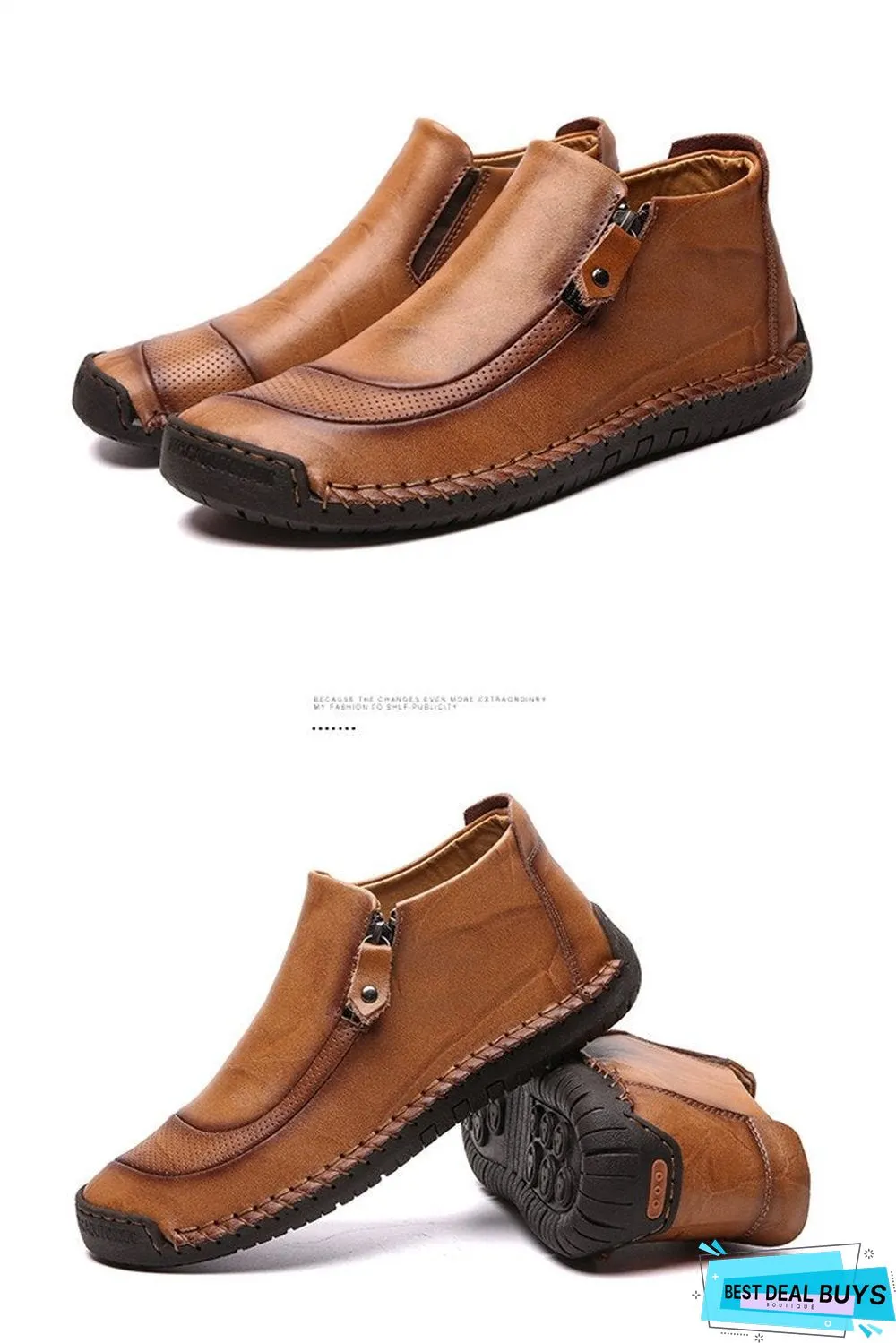 Men Boots Split Leather Ankle Snow Boots Warm Fur Men's Shoes Plush Winter Autumn Driving Shoes