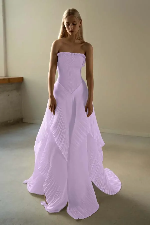 chic beige pleated strapless contrast color stitching prom dress zt0609 Strapless Long Prom Dress with Beaded Sheer Bodice Champagne / 14