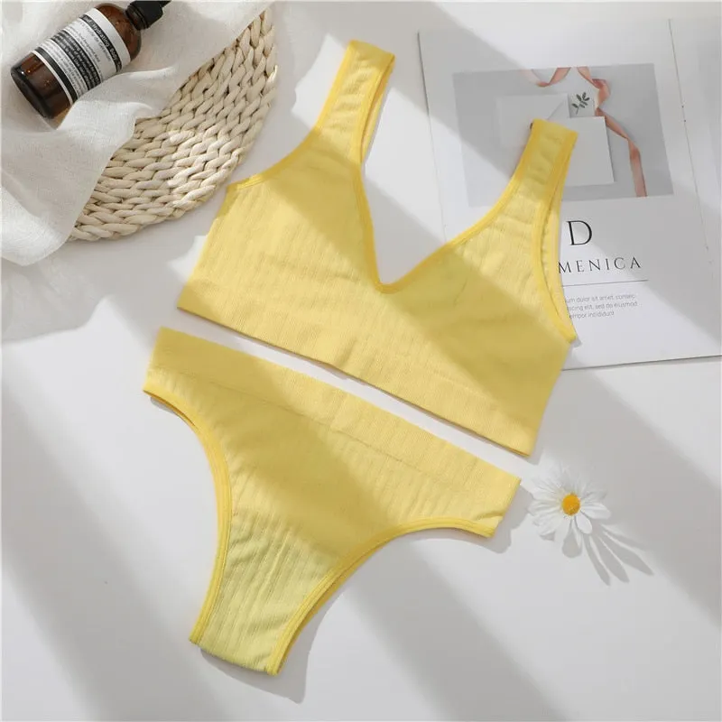 FINETOO Women Seamless Bra Underwear Set Sexy Lingerie Tanks Top+ Brazilian Pantys Fitness Active Sports Push Up Brassiere Sets