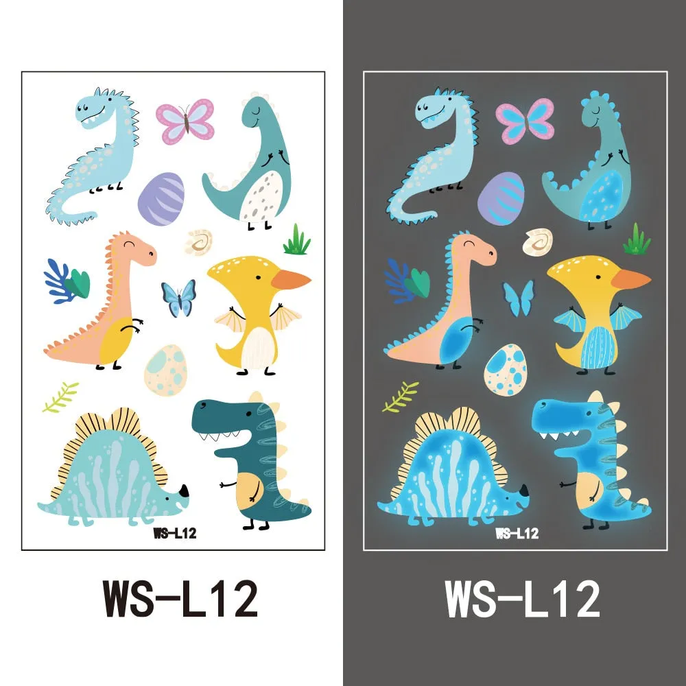 European and American children waterproof tattoo stickers cute dinosaur mermaid cartoon blue luminous temporary tattoo stickers