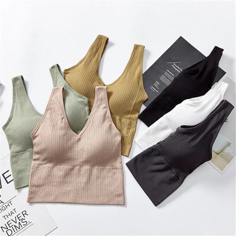 Sexy Tank Top V Neck Paded Vest Crop Tee Women Beauty Back Camisole Stripe Feminino Top топ Comfortable Cami топики женские