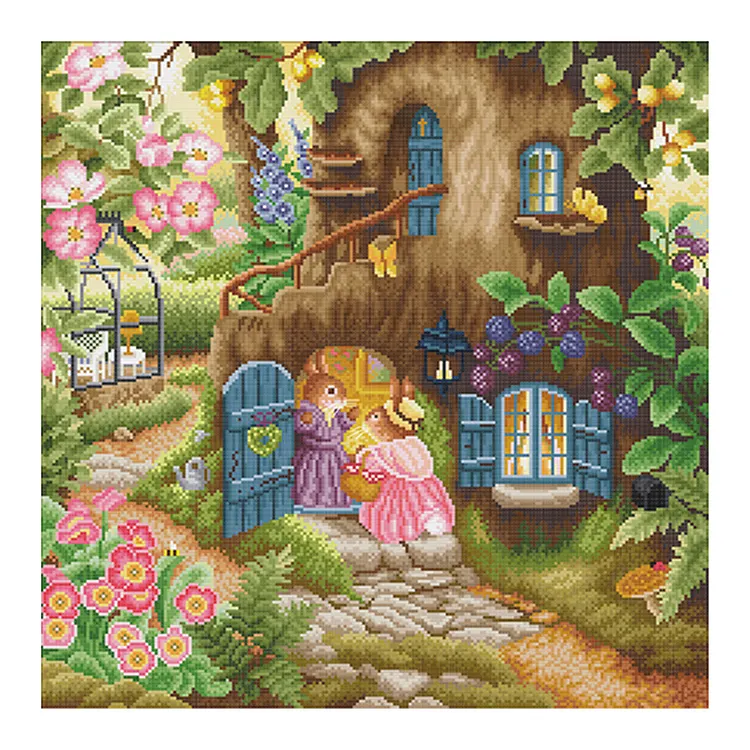 Spring-Peter Rabbit-Garden Cottage (60*60CM) 11CT Stamped Cross Stitch gbfke