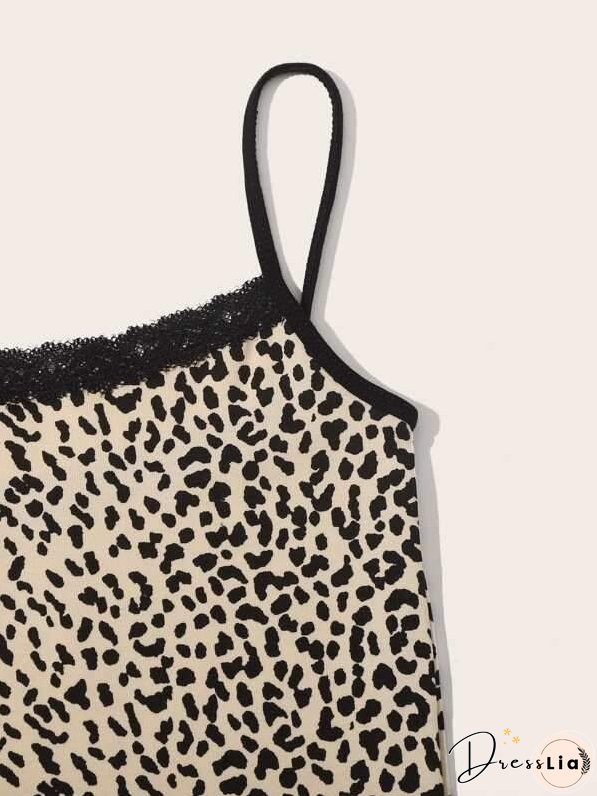 Lace Trim Leopard Print Cami Top