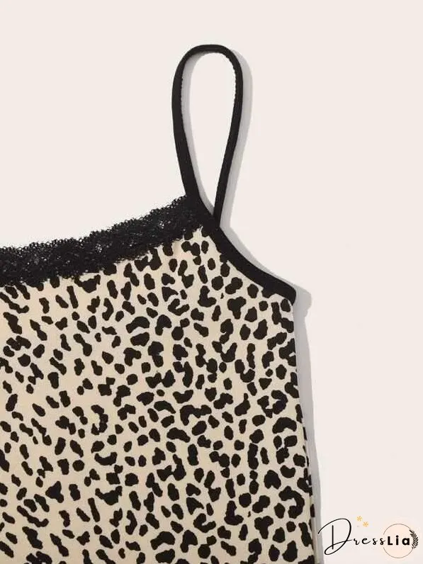 Lace Trim Leopard Print Cami Top