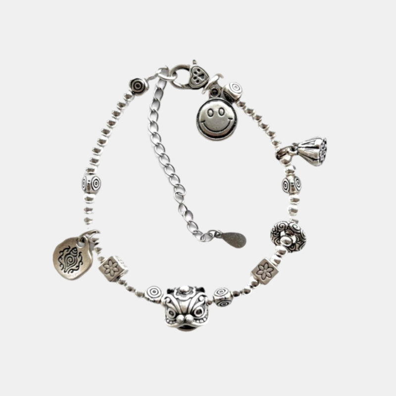 Sterling Silver Dancing Lion Bracelet Elegant Chinese Style Retro Jewelry Gift