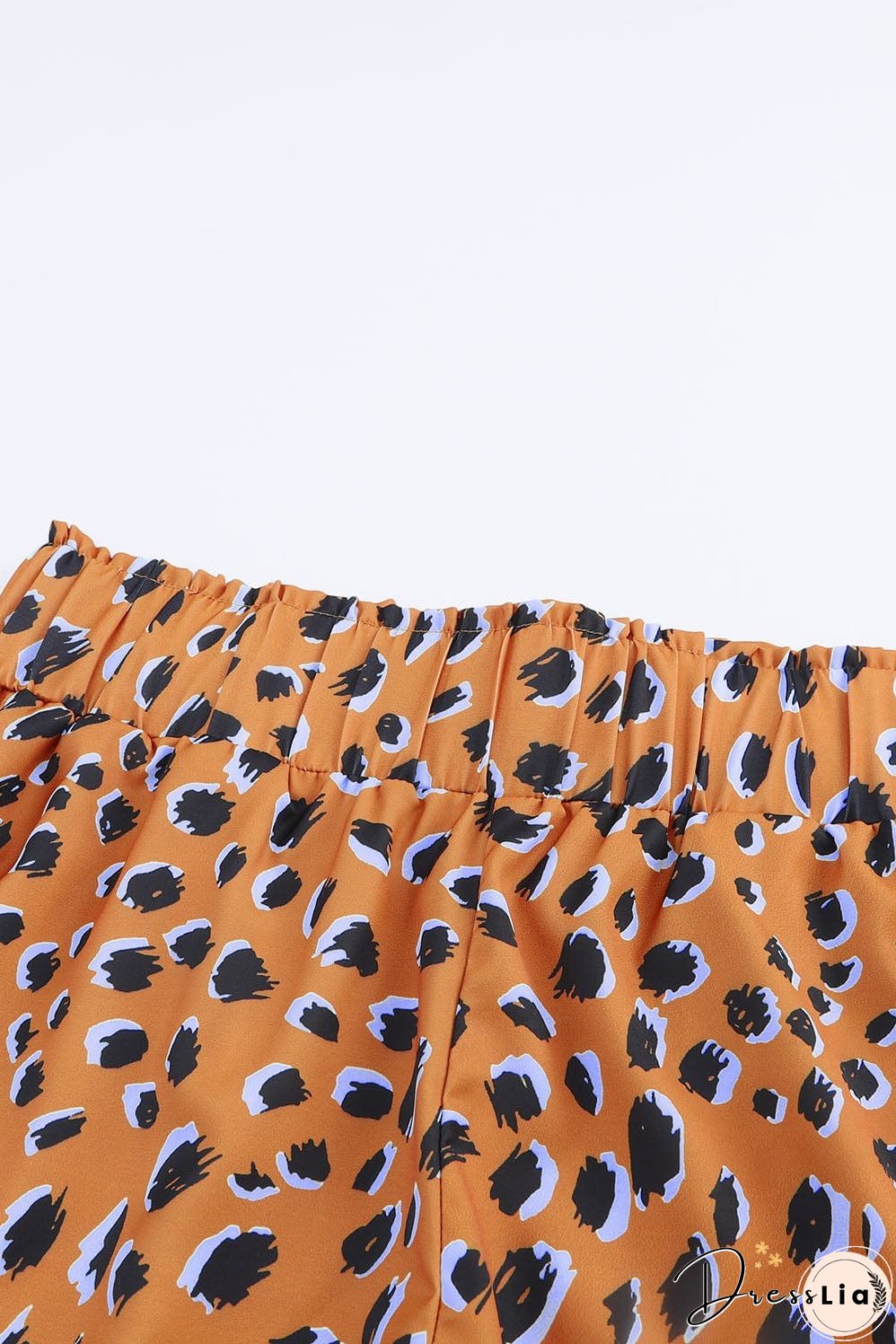 Leopard Print Ruffle Brown Shorts with Elastic Waistband