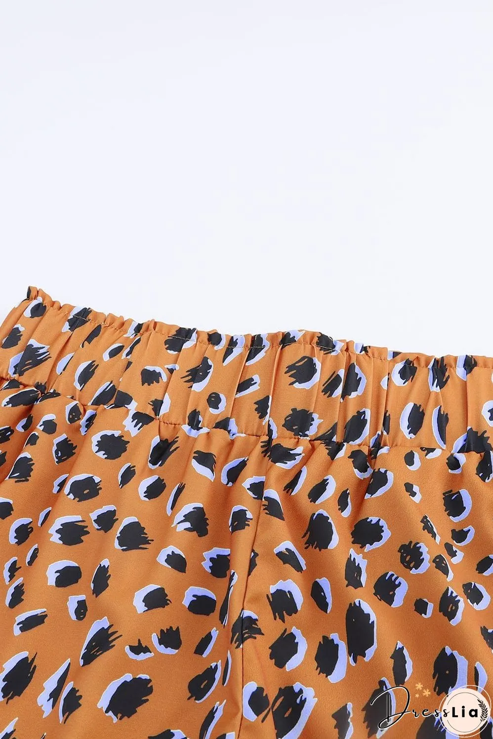 Leopard Print Ruffle Brown Shorts with Elastic Waistband