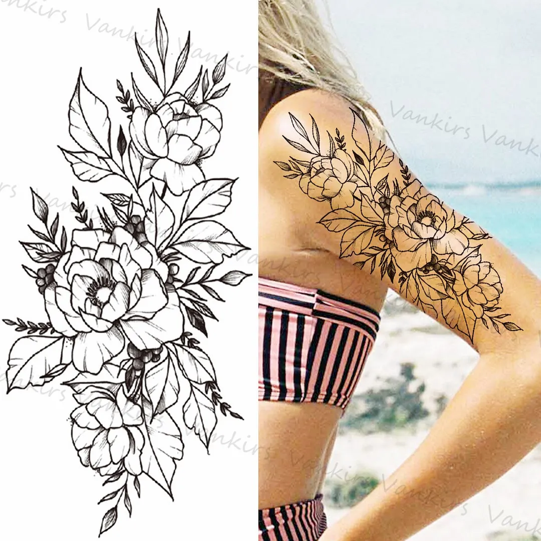 Sdrawing Skeleton Snake Flower Temporary Tattoos For Women Girls Realistic Snake Wolf Tribal Fake Tattoo Sticker Arm Waist Tatoo 3D