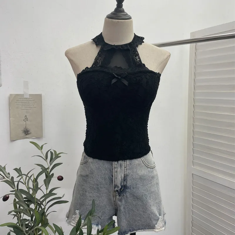 Churchf Real Shot With Chest Pad Hanging Neck Lace Sexy Sling Vest Short Babes Bottom Sleeveless Top 9196