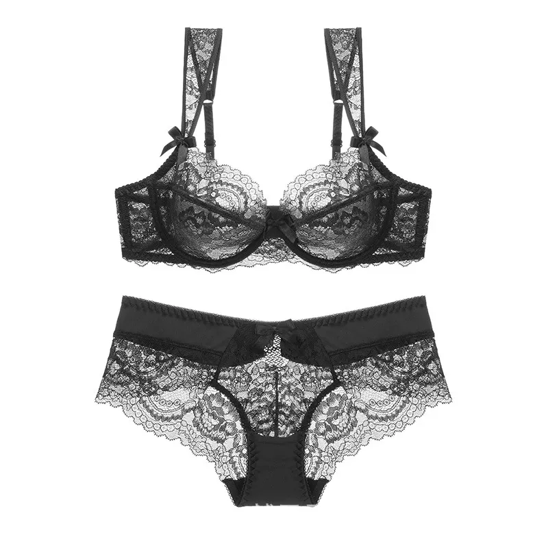 Churchf Ultra-Thin Lace Large Size Girl Bra Set Bow Sexy Breathable Seduction Summer Women's Set Of Underwear