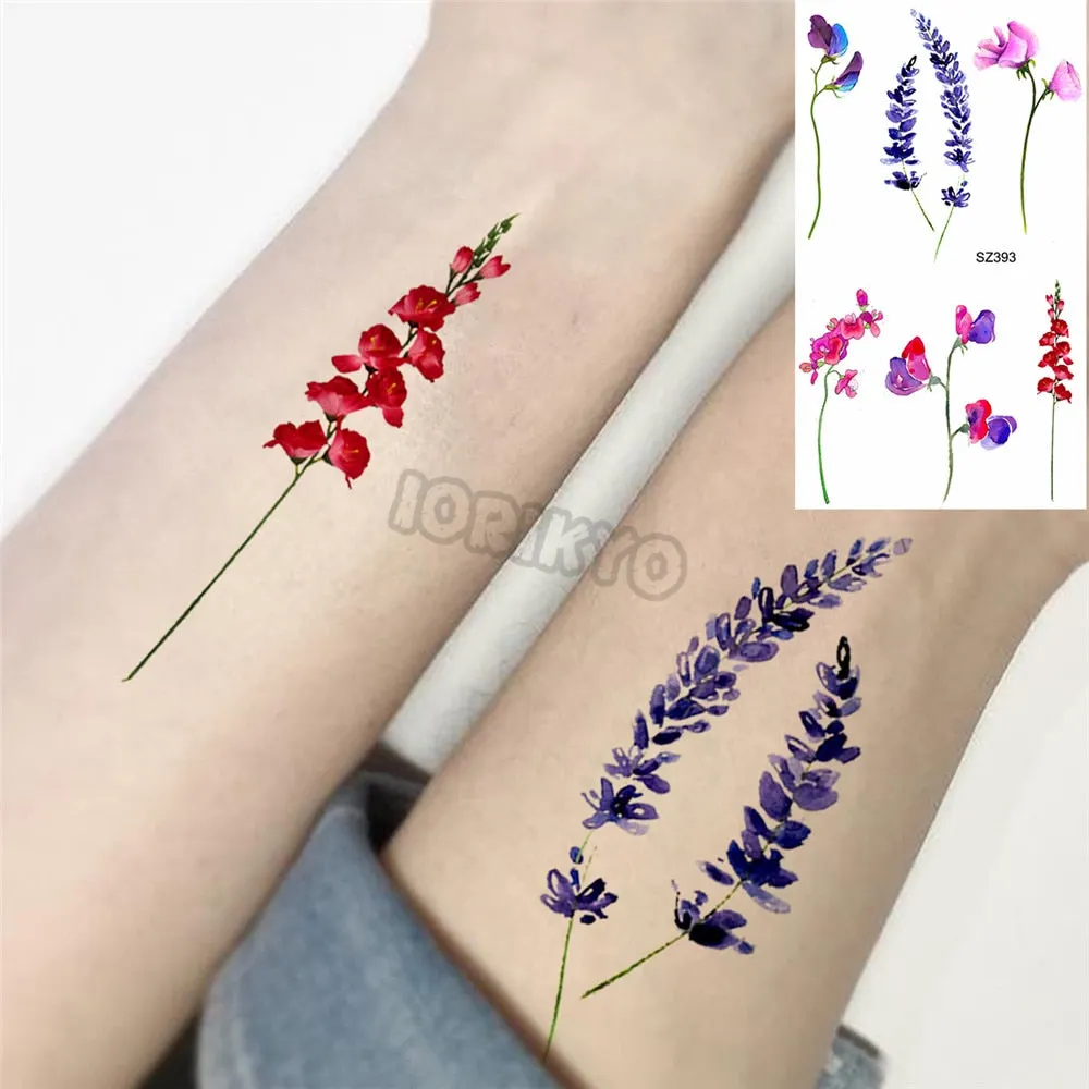 Black Dandelion With Creative Tattoos For Women Men Realistic Sea Wave Mountain Lavender Fake Tattoo Sticker Arm Leg Tatoos 3D