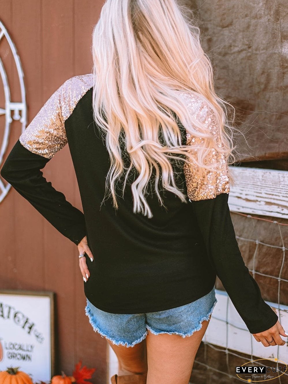 Halloween Graphic Raglan Top with Sequins