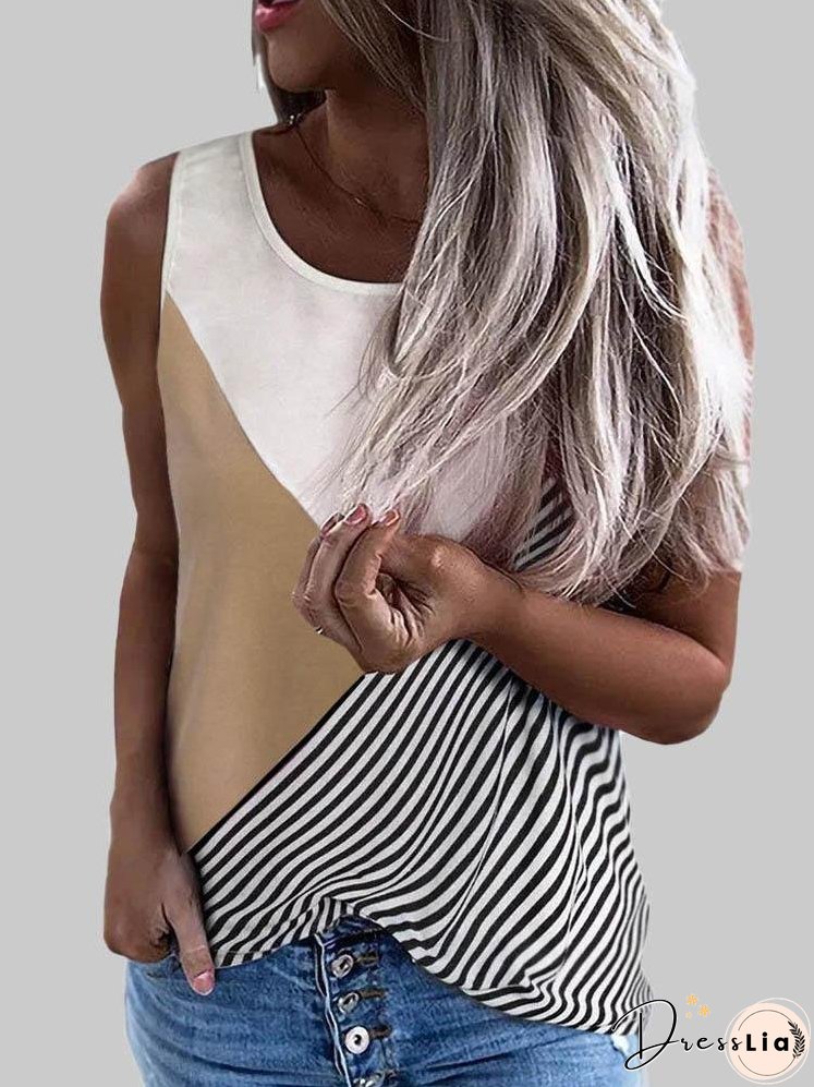Loose Contrast Stripes Print Tank Top