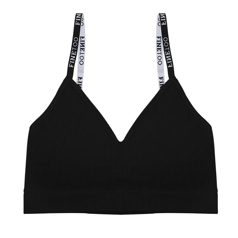 FINETOO Women Seamless Gathering Bralette Push Up Bra Sexy Girls Letter Strap Bralette Wireless Brassiere Female Intimates M-2XL