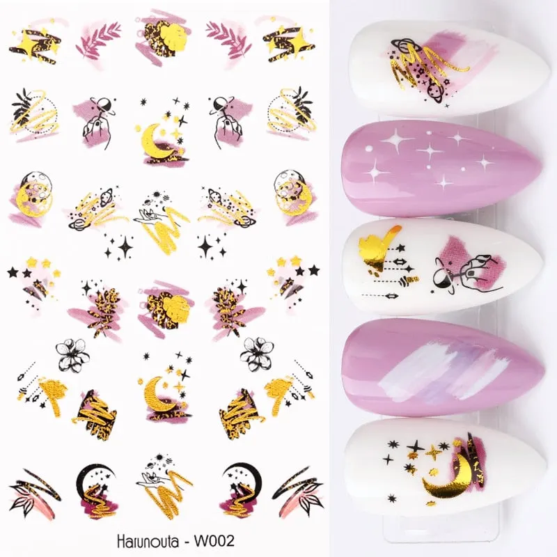 1 Sheet Russian Series Letter 3D Nail Sticker Flower Leaves Nail Transfer Beautiful Decals Slider Nail Art DIY Decoration