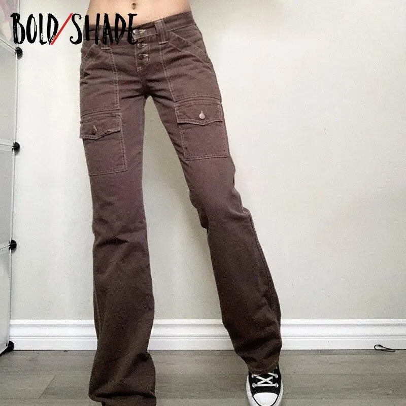 Bold Shade Unicolor Y2K Straight Jeans Fairy Grunge Fashion Low Waist Denim Pants Pockets Vintage Skinny Casual Pants Fall 2021