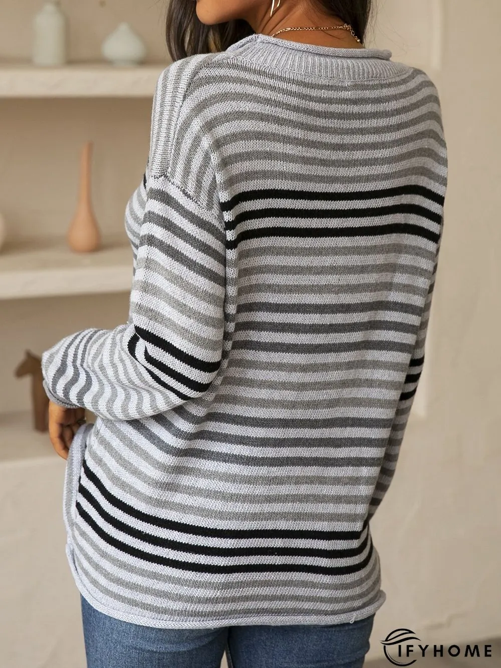 Striped Casual Crew Neck Long Sleeve Knitwear & Sweater | IFYHOME