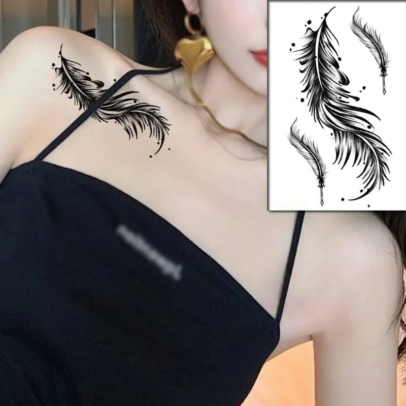 Waterproof Temporary Tattoo Sticker Black Wolf Arrow Rose Butterfly Flash Tattoos Totem Line Body Art Hand Fake Tatoos Women Men