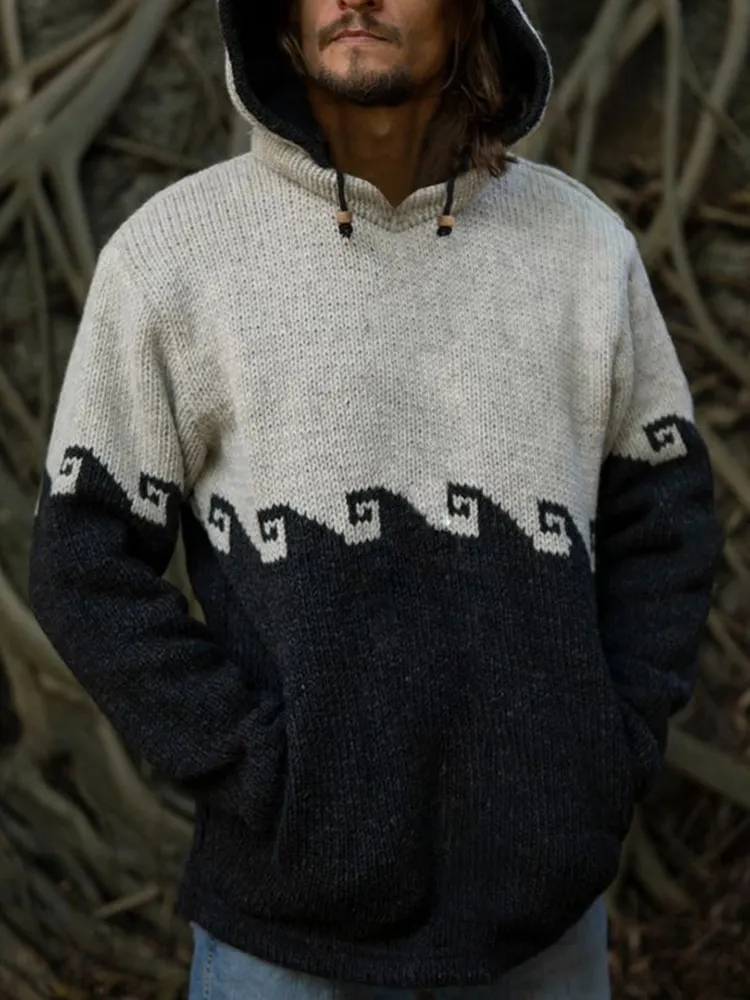 Retro Iceland Jacquard Surf Knit Hooded Sweater
