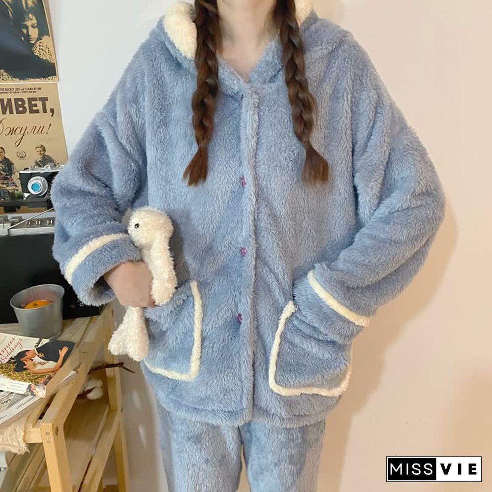 Lovely Cartoon Shark Plush Hooded Pajamas Set