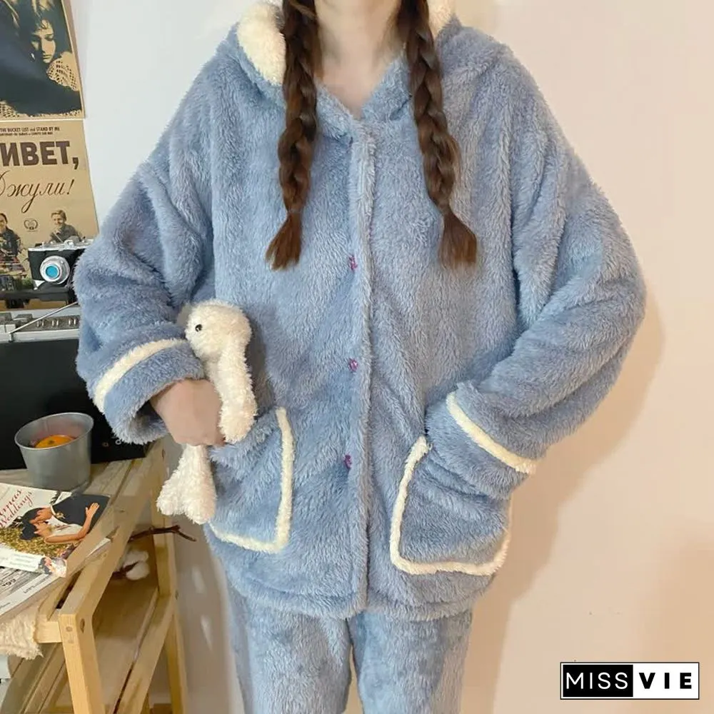 Lovely Cartoon Shark Plush Hooded Pajamas Set