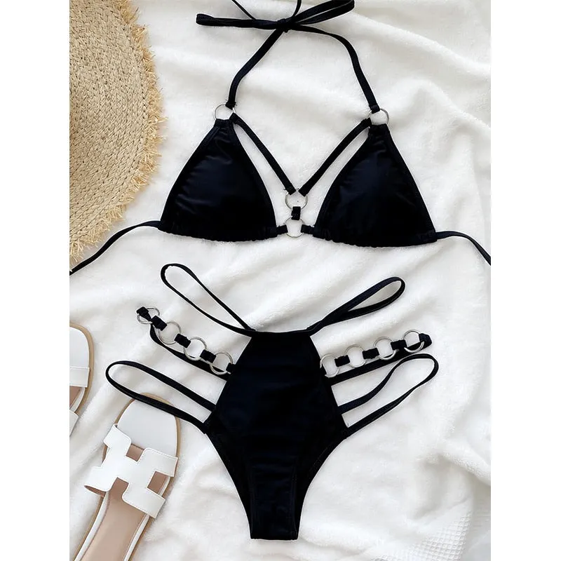 Peachtan Sexy halter bikini set Solid swimsuit 2022 new bathing suits swimwear conjunto biquinis feminino trajes de ba&ntilde;o mujer