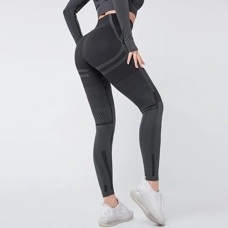 SVOKOR Women Leggings Stripe Fitness Push Up Leggings High Waist Sexy Pants Workout Gym Jeggings Seamless Running