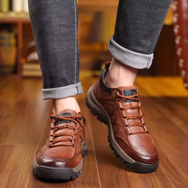  Men's Casual Hand Stitching Leather Arch Support Shoes