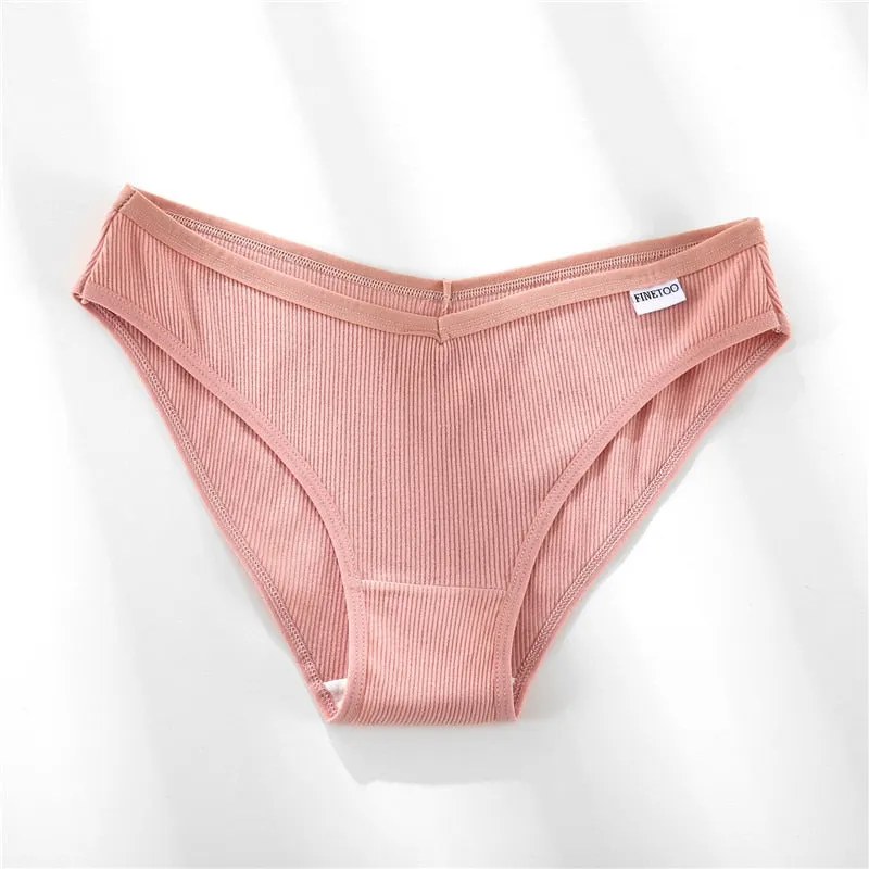 FINETOO Women's Underpants Soft Cotton Panties Girls Solid Color Briefs Striped Panty Sexy Lingerie Female Underwear M-XL Panty